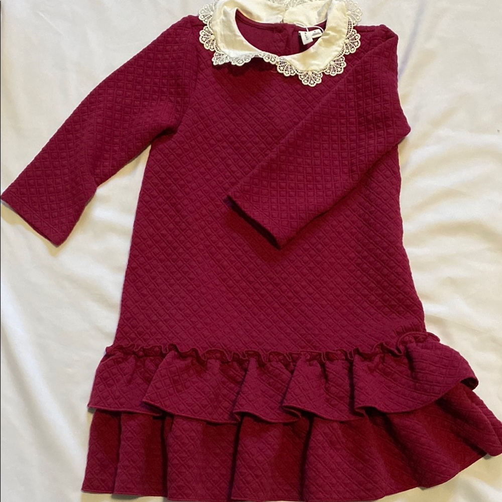 Elegant Janie and Jack Burgundy Kids Dress with Lace Collar